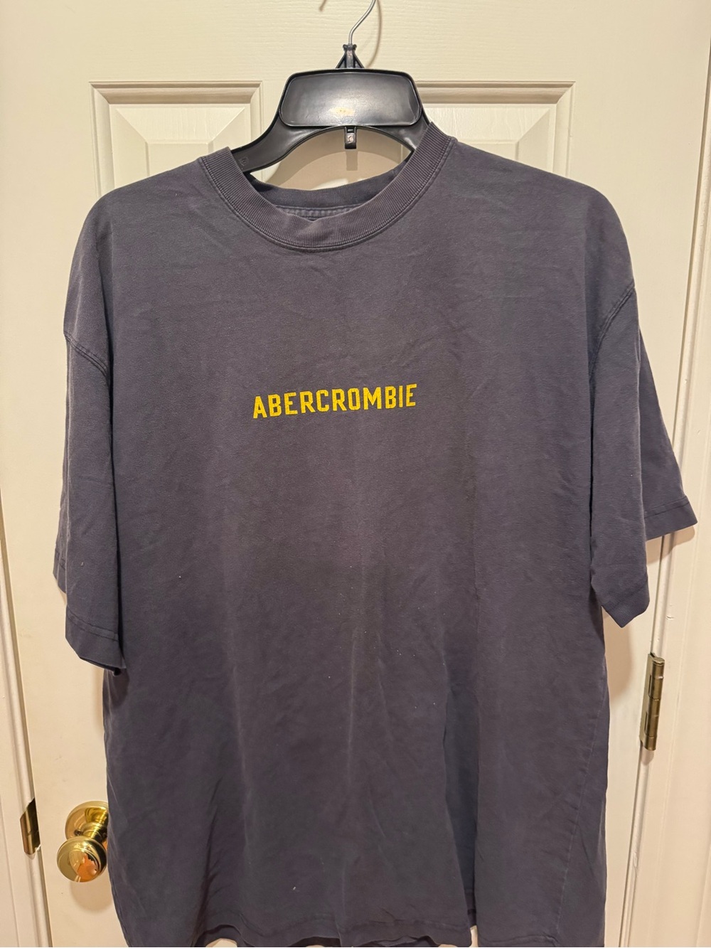 Abercrombie & Fitch Navy Short-Sleeve Crewneck with Yellow Logo